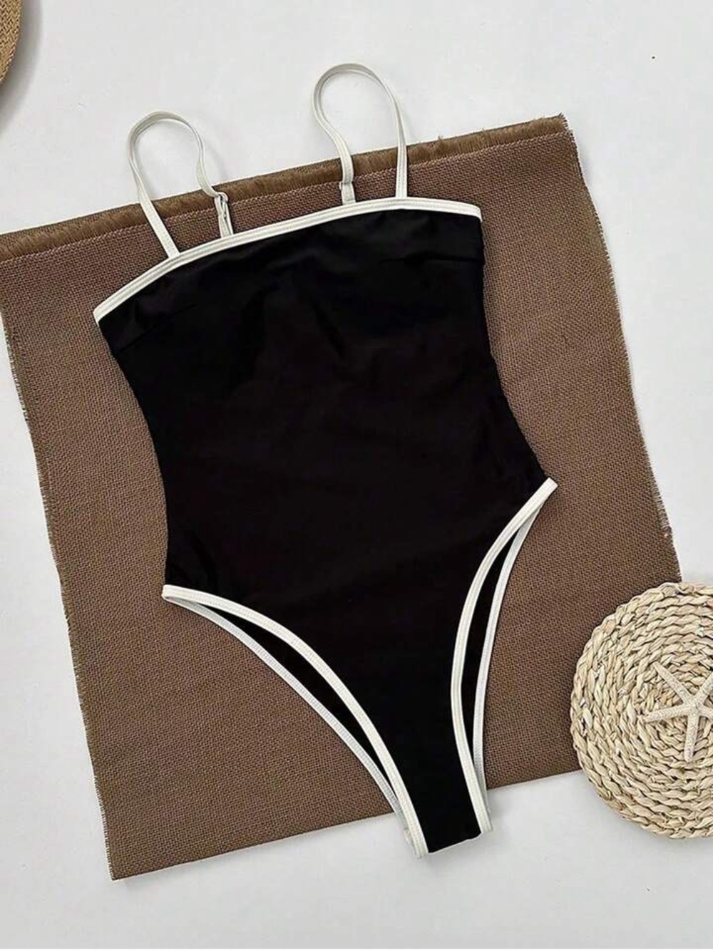 Classic Black One-Piece Swimsuit with Ivory Trim - Women Swim - Picture 5 of 6